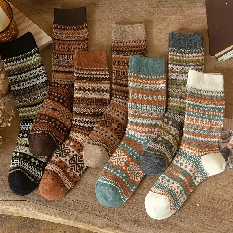 Winter Ethnic Fashion For Women - 여성용 레트로 7 색 종아리 양말,