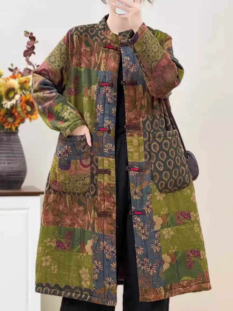 에스닉 스타일 레트로 플로럴 프린트 코튼 자켓 여성용  - Winter Ethnic Fashion For Women 리뷰 및 가격