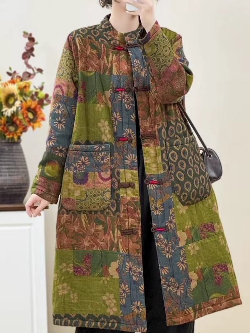 에스닉 스타일 레트로 플로럴 프린트 코튼 자켓 여성용  - Winter Ethnic Fashion For Women 리뷰 및 가격