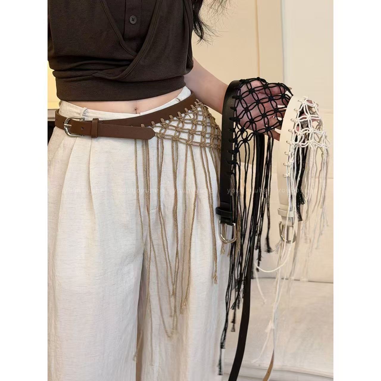 캐주얼 Y2K 태슬 위빙 허리 벨트 레트로 메쉬 보헤미 - Y2K Ethnic Fashion 리뷰 및 가격