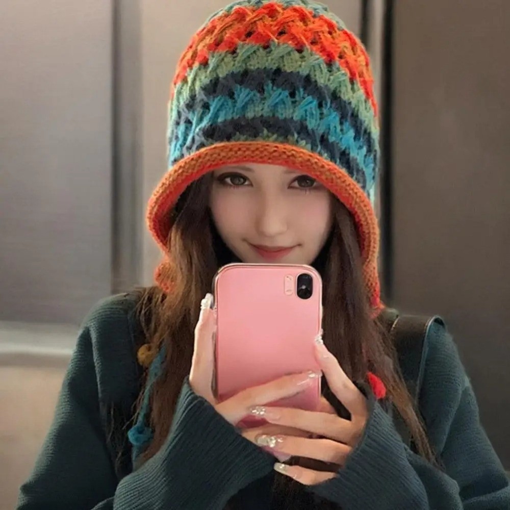 패션 레인보우 스트라이프 니트 모직 모자 태슬 방풍 비 - Winter Ethnic Fashion For Women 리뷰 및 가격