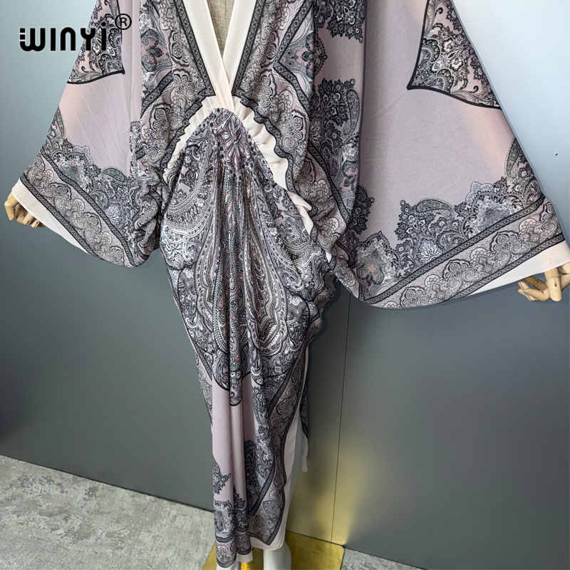위니 V넥 섹시 드레스 아랍 전통 프린트 여성용 휴가  - Kaftan Women Boho 리뷰 및 가격